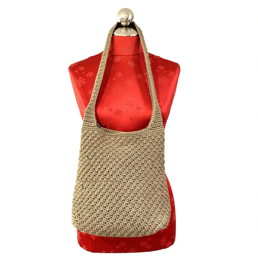 The Sak Crochet Shoulderbag Purse Macrame Classic Hippie Chic Everyday Bag Taupe
